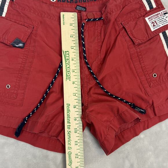 VTG Abercrombie Fitch Board Shorts Womens XS Red Surf Skate Y2K Nautical Beach - Picture 7 of 11